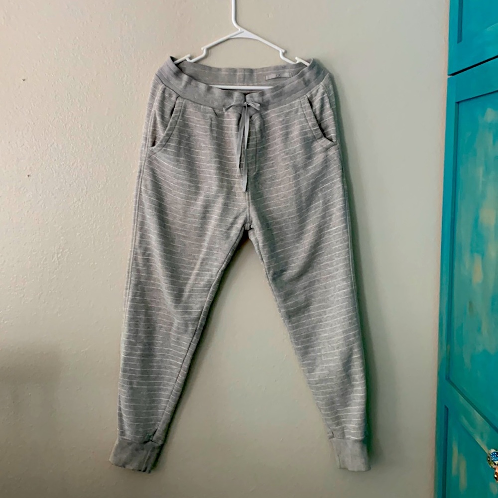 Men’s Outerknown grey stripe sweatpants Lg